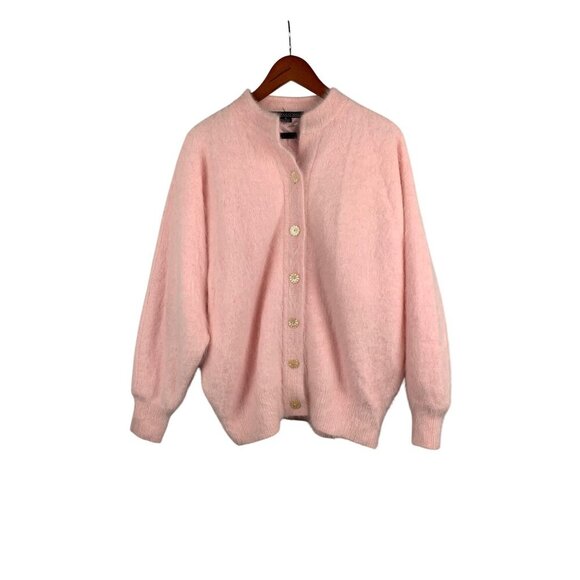 Vintage Ecco Pink Angora Blend Button-Up Cardigan Sweater - Picture 1 of 4